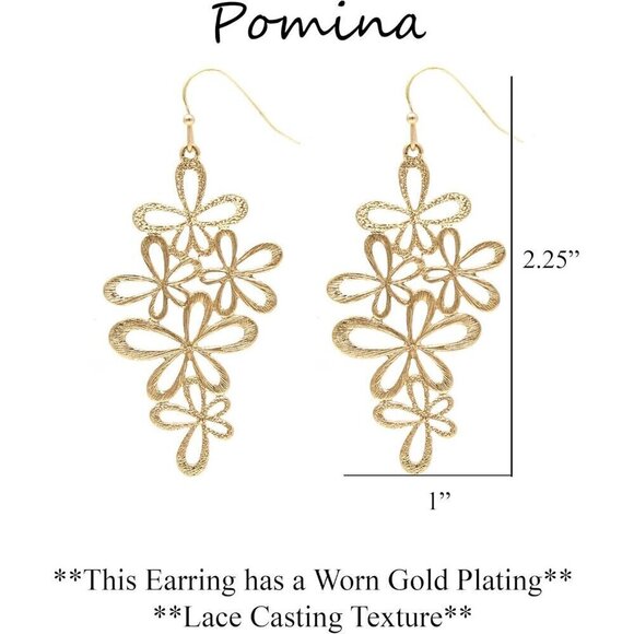 POMINA Floral Celtic Gold Dangle  Filigree Drop Earrings for Women - Picture 5 of 9